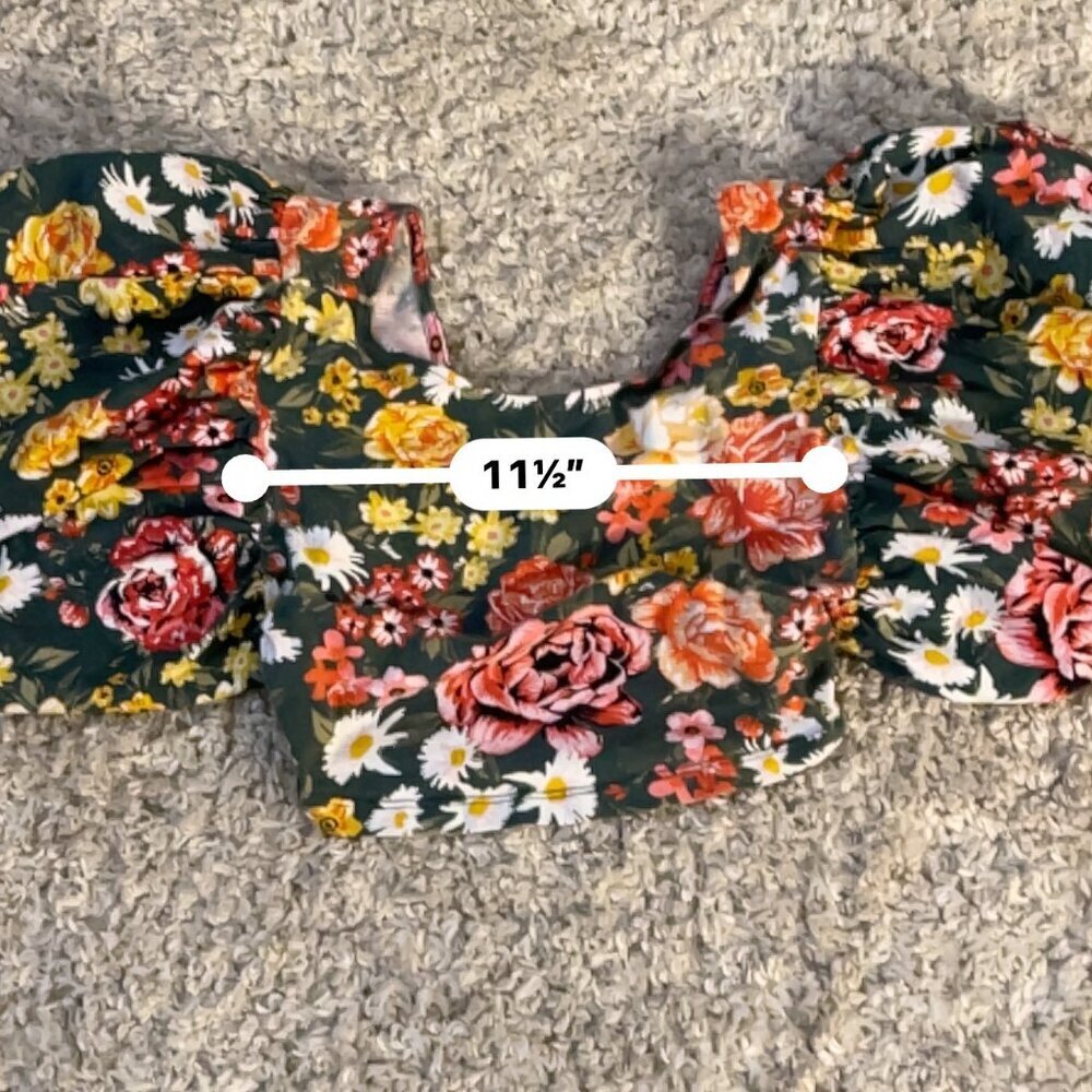 Zara Green Floral Puff Sleeve Crop Top Smocked Back Size S - Picture 7 of 8
